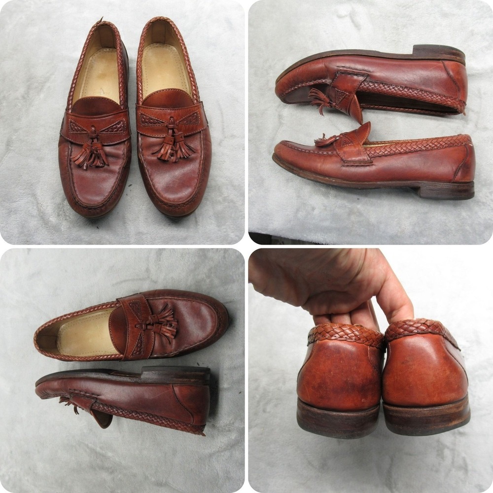 Allen Edmonds Mens 10.5D Loafers Brown Maxfield Tassel Woven Leather USA VTG